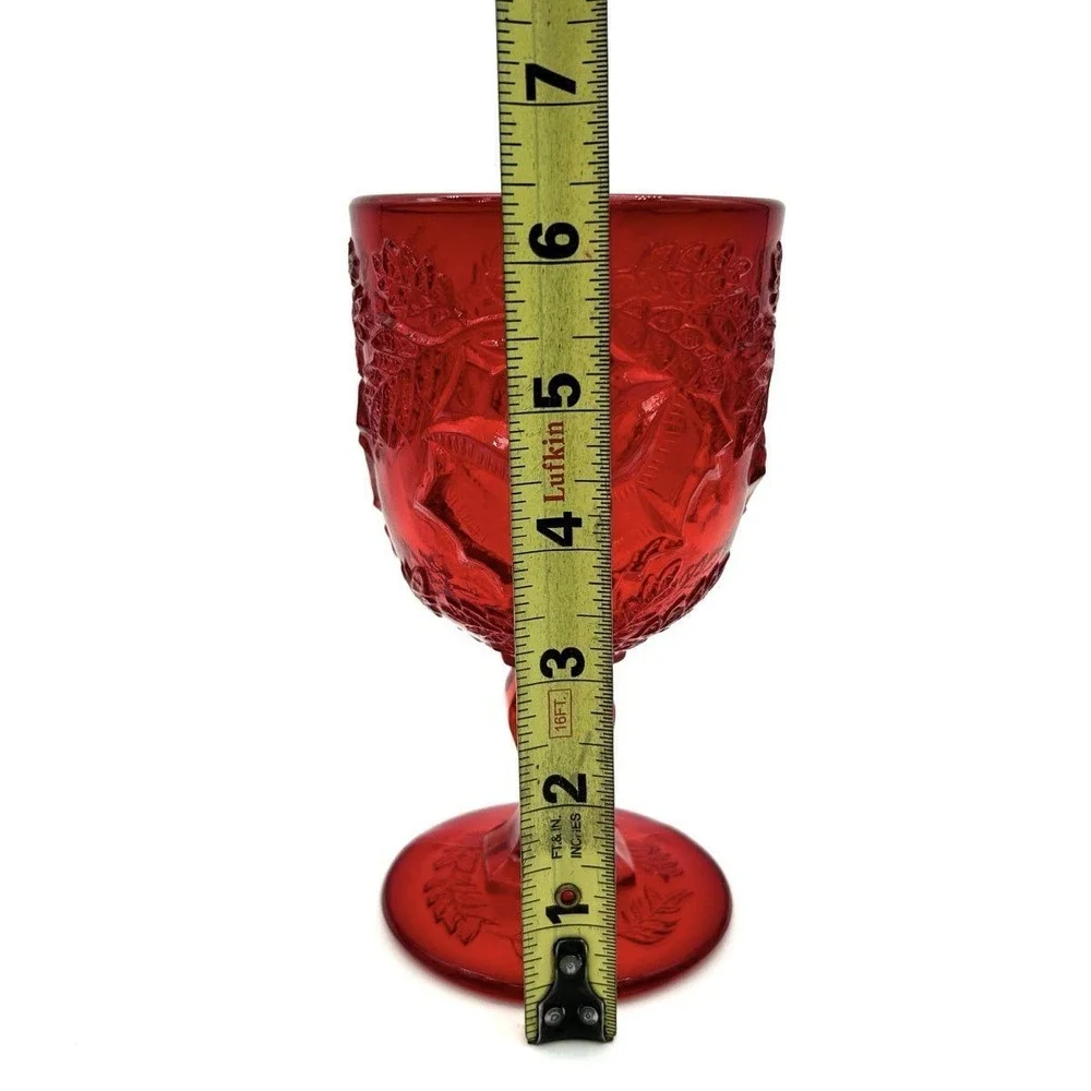 Westmoreland Ruby Red Pressed Glass Goblets Set of 2 Bird & Leaf Pattern 6.5